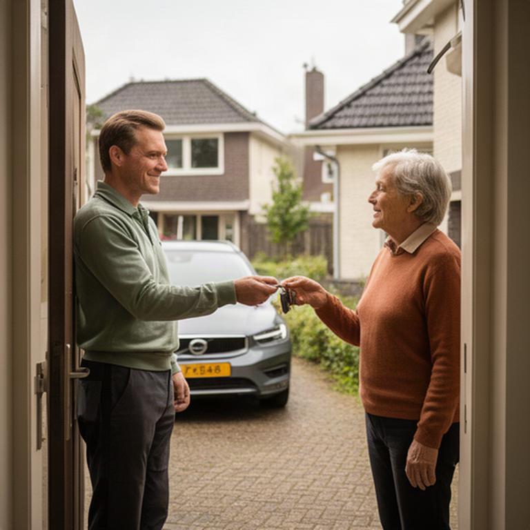 Medewerker overhandigt autosleutels bij een woning in Leeuwarden tijdens haal- en brengservice
